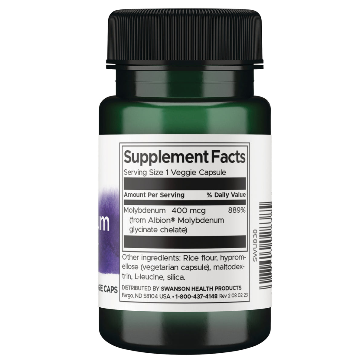 SWU838 | Back label with supplement facts and serving information