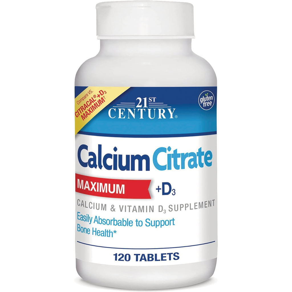 CNT232 | 21st Century Calcium Citrate Maximum with D3 supplement bottle, 120 tablets, white label - Thumbnail