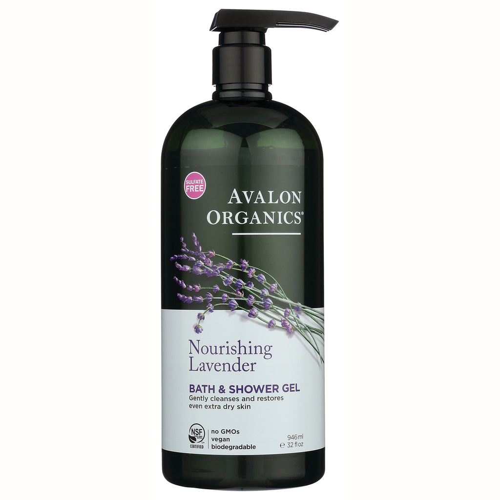 AVL034 | Avalon Organics Nourishing Lavender bath and shower gel pump bottle with lavender sprig on label 32 fl oz - Thumbnail