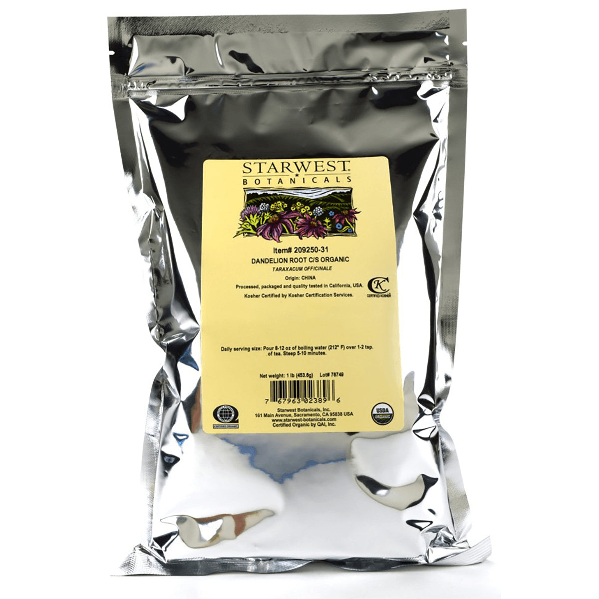 STB018 | Starwest Botanicals Dandelion Root C/S Organic, 1 lb bag