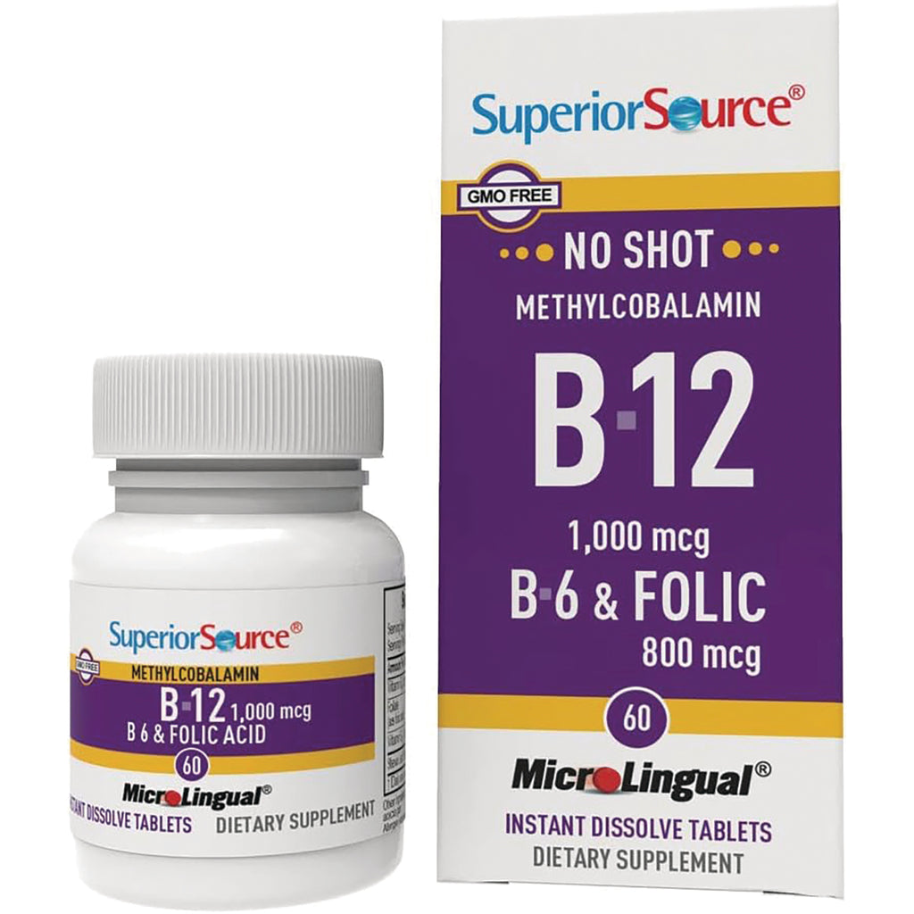 SUS007 | Superior Source B-12 1,000 mcg with B-6 & Folic Acid 800 mcg, MicroLingual instant dissolve tablets - Thumbnail