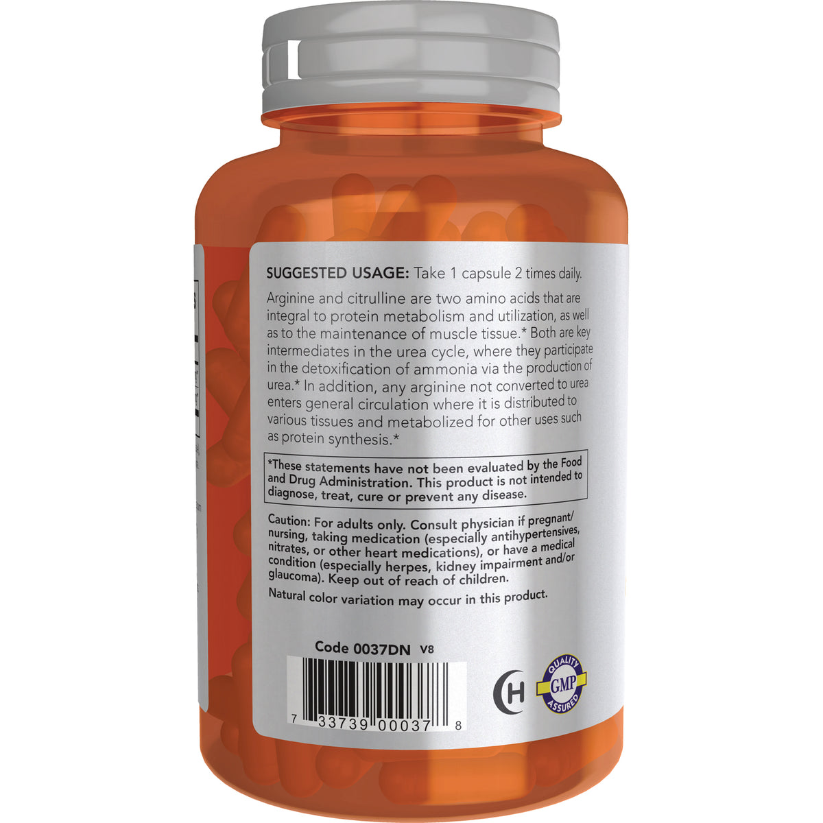 NWF1303 | back label showing suggested usage, caution text, and barcode on orange supplement bottle
