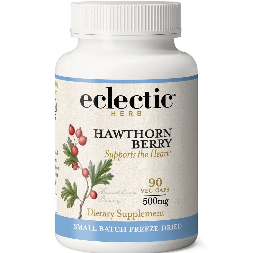 EC015 | Eclectic Herb Hawthorn Berry dietary supplement bottle, 90 veg caps 500 mg, small batch freeze dried - Thumbnail