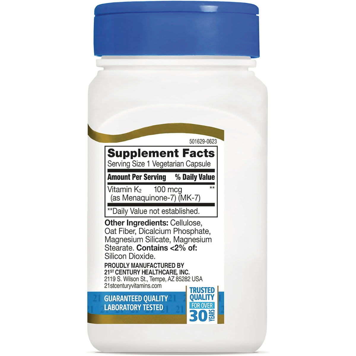 CNT276 | Back label showing Supplement Facts panel listing Vitamin K2 100 mcg and other ingredients