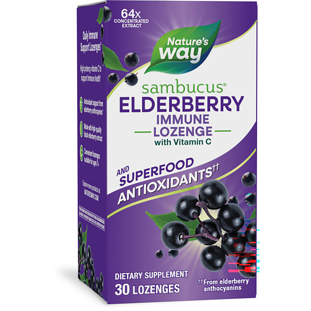 NW662 | Nature's Way Sambucus immune lozenges elderberry with vitamin C, front of 30-count dietary supplement box