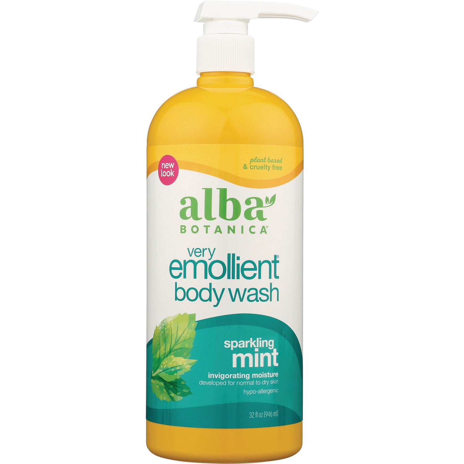 ABA061 | Alba Botanica Very Emollient Body Wash, Sparkling Mint, 32 fl oz pump bottle
