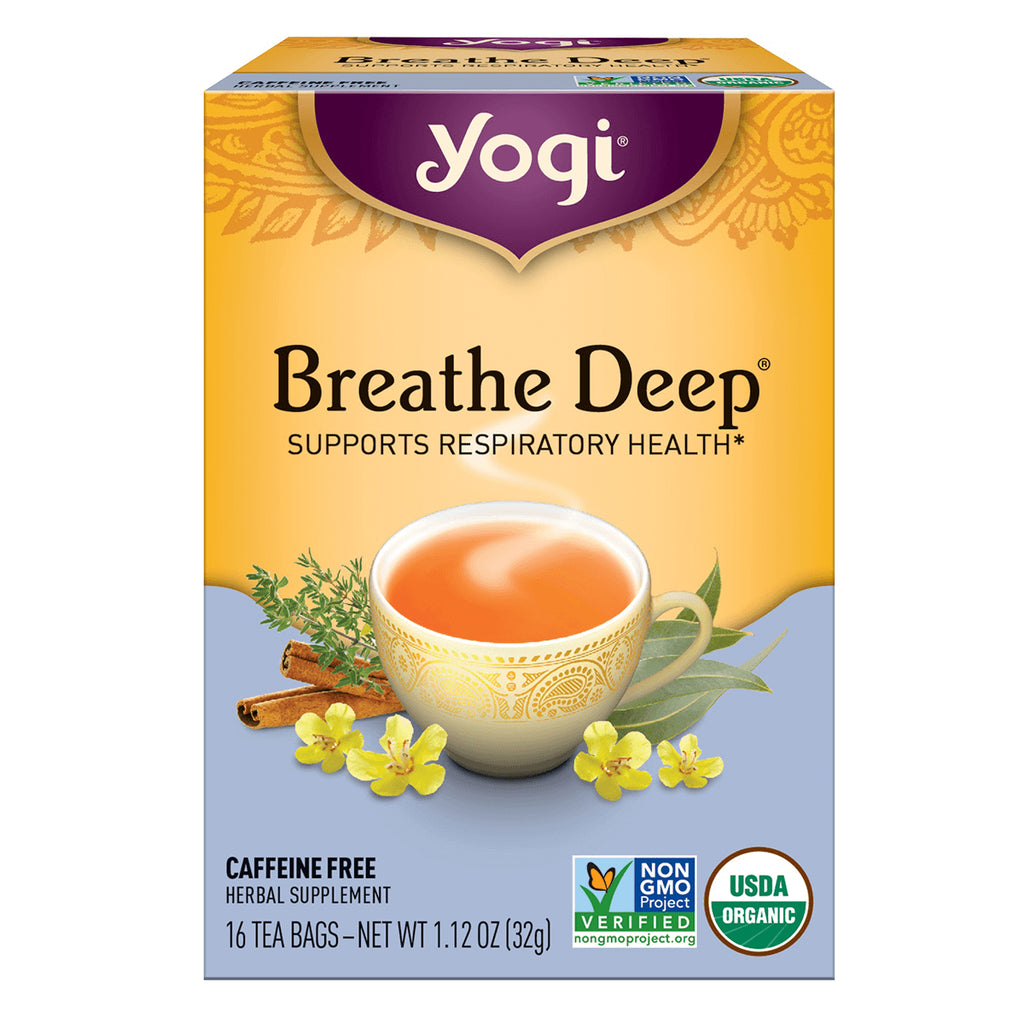 AHW047 | Yogi Breathe Deep tea box, supports respiratory health, caffeine free, 16 tea bags, USDA Organic - Thumbnail