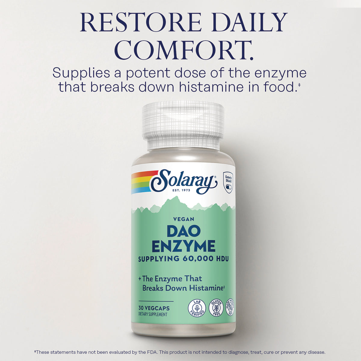 SLR544 | Restore Daily Comfort; Solaray Vegan DAO Enzyme supplying 60,000 HDU, 30 vegcaps