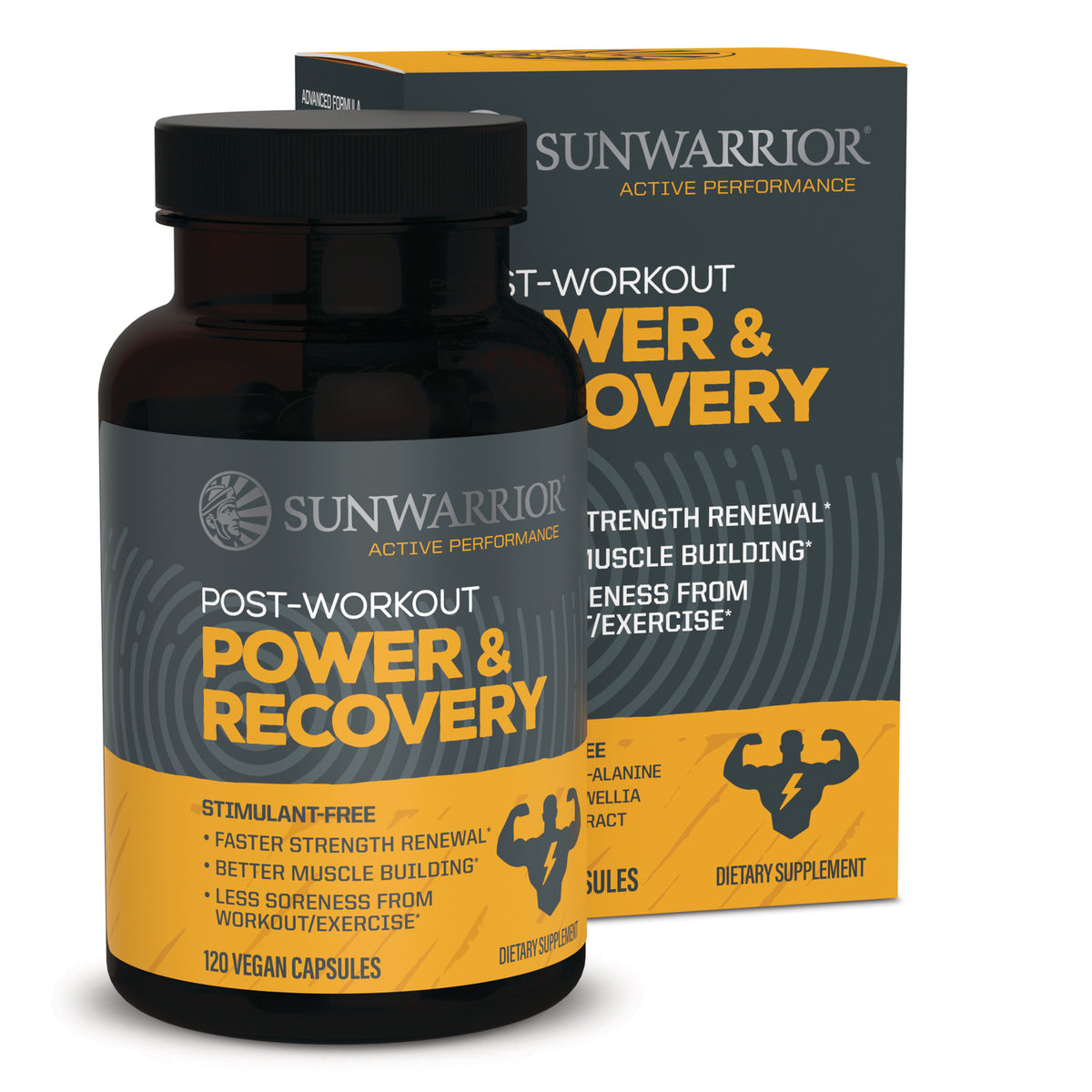 SNW053 | Sunwarrior Active Performance Post-Workout Power & Recovery, 120 vegan capsules bottle and box