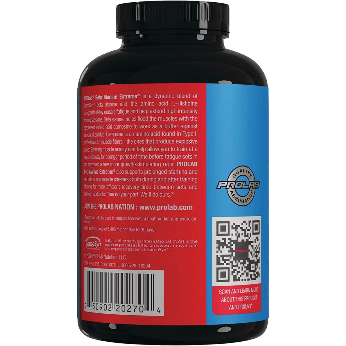 PRL030 | back label of supplement bottle showing ingredient text, barcode and QR code