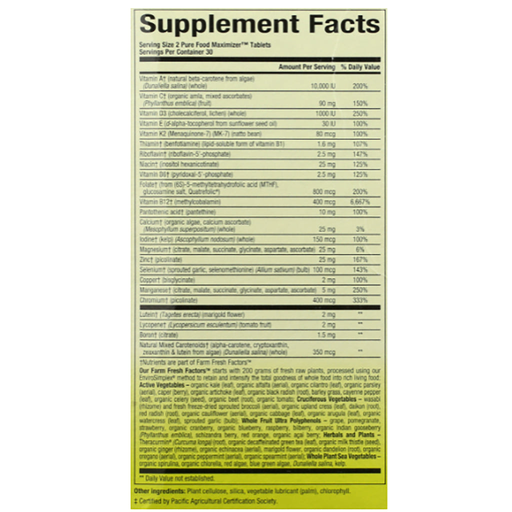 NFC191 | Supplement Facts panel showing vitamins, minerals, amounts per serving and full ingredient list - Thumbnail