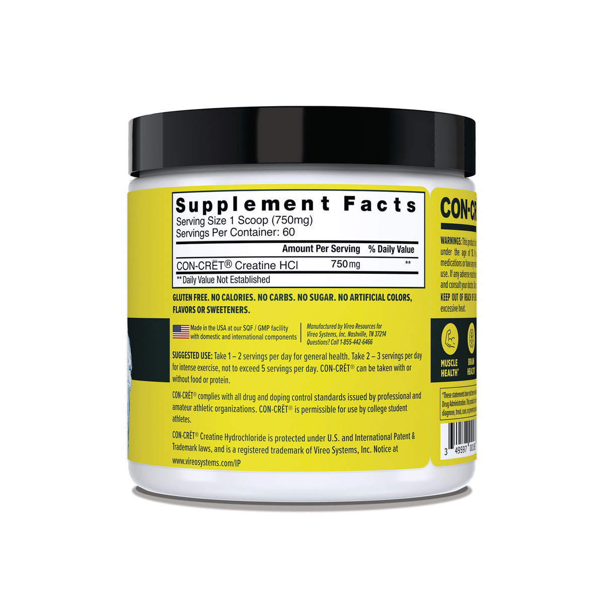 CNC005 | Supplement Facts panel for CON-CRET Creatine HCl powder