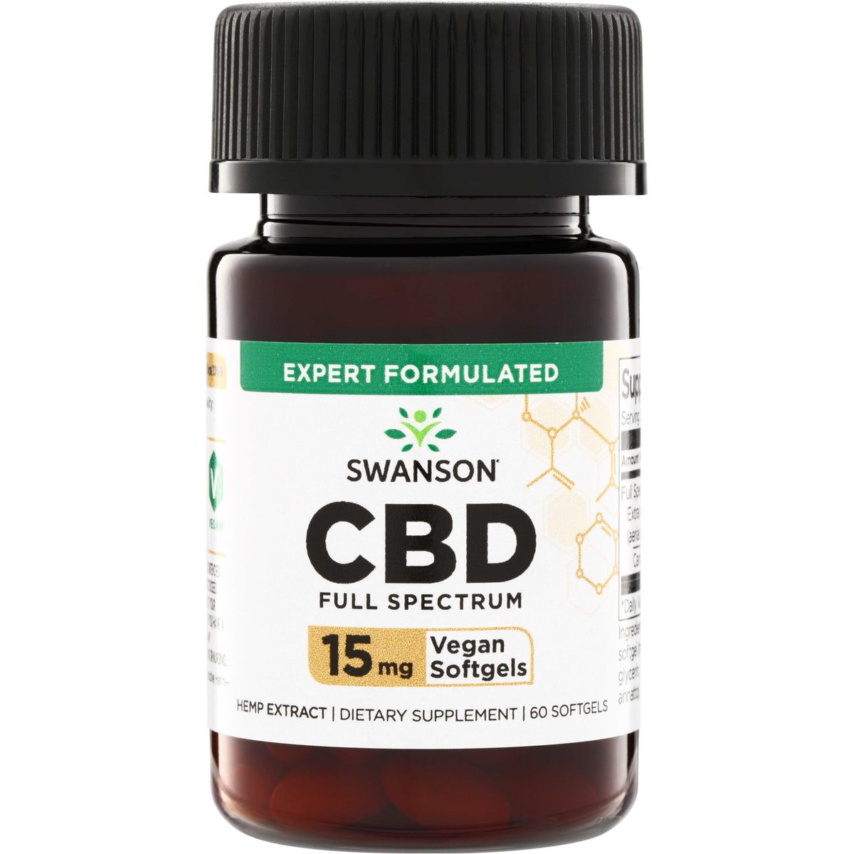 SWU1080 | Swanson CBD Full Spectrum, 15 mg Vegan Softgels, 60-count bottle