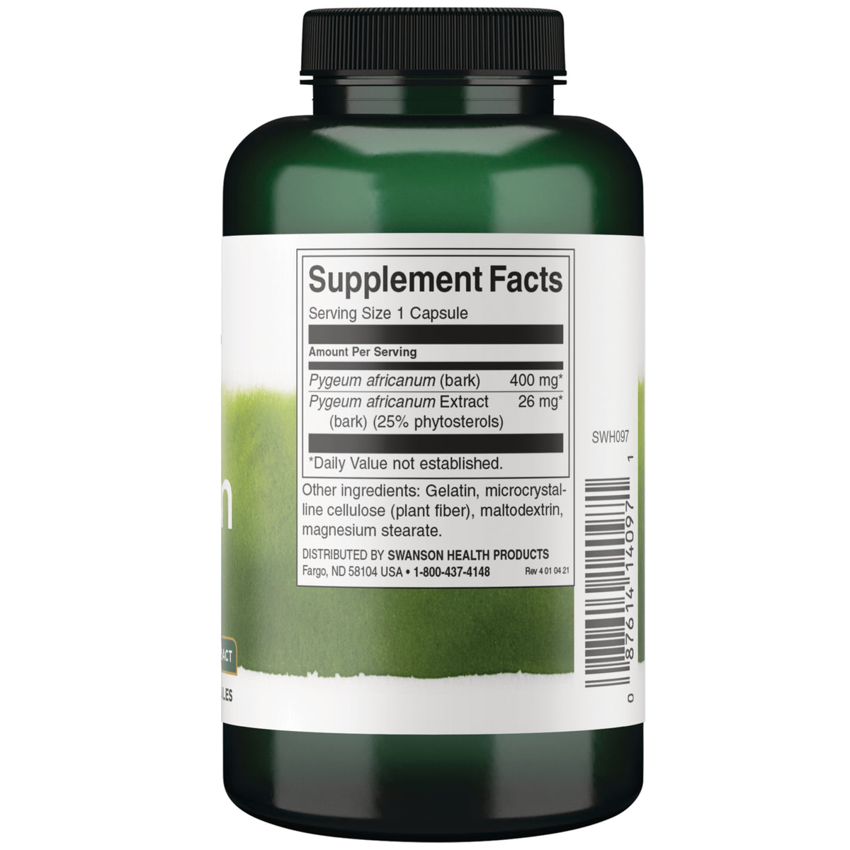 SWH097 | Supplement Facts panel with ingredients and serving size for Swanson Pygeum Africanum