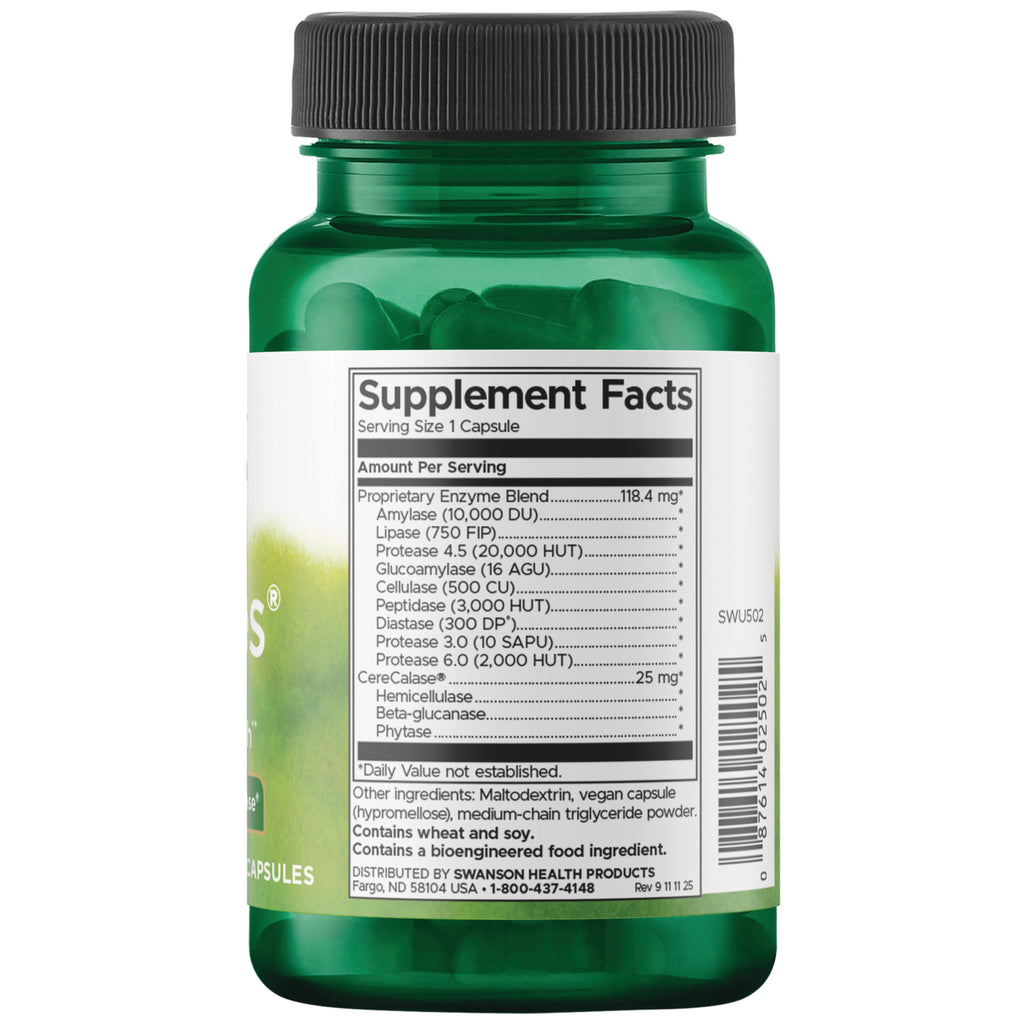SWU502 | Back label with supplement Facts with Serving Size 1 Capsule, ingredients panel and barcode on green bottle - Thumbnail