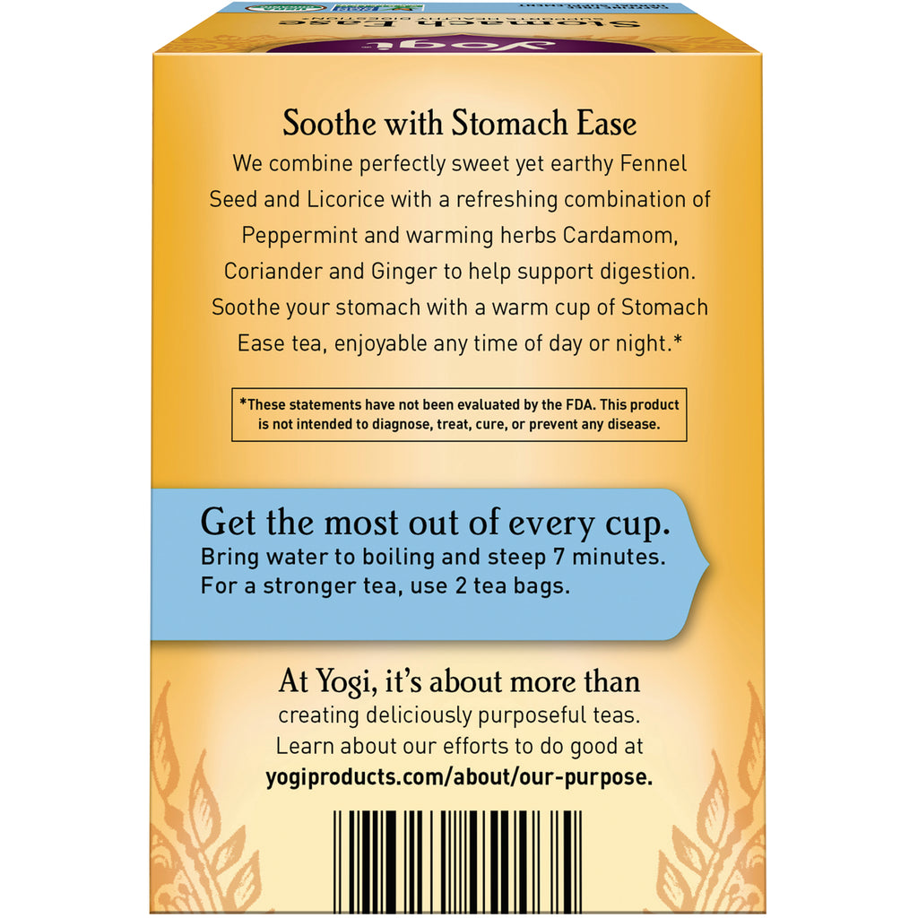 AHW011 | Back of Yogi Stomach Ease tea box with brewing instructions and barcode - Thumbnail