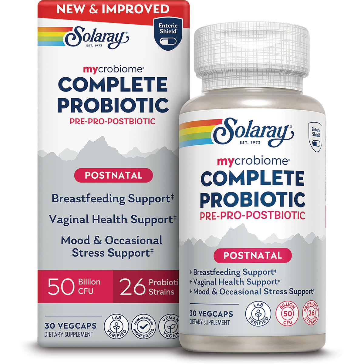 SLR531 | Solaray mycrobiome Complete Probiotic postnatal bottle and box, 30 vegcaps, 50 billion CFU