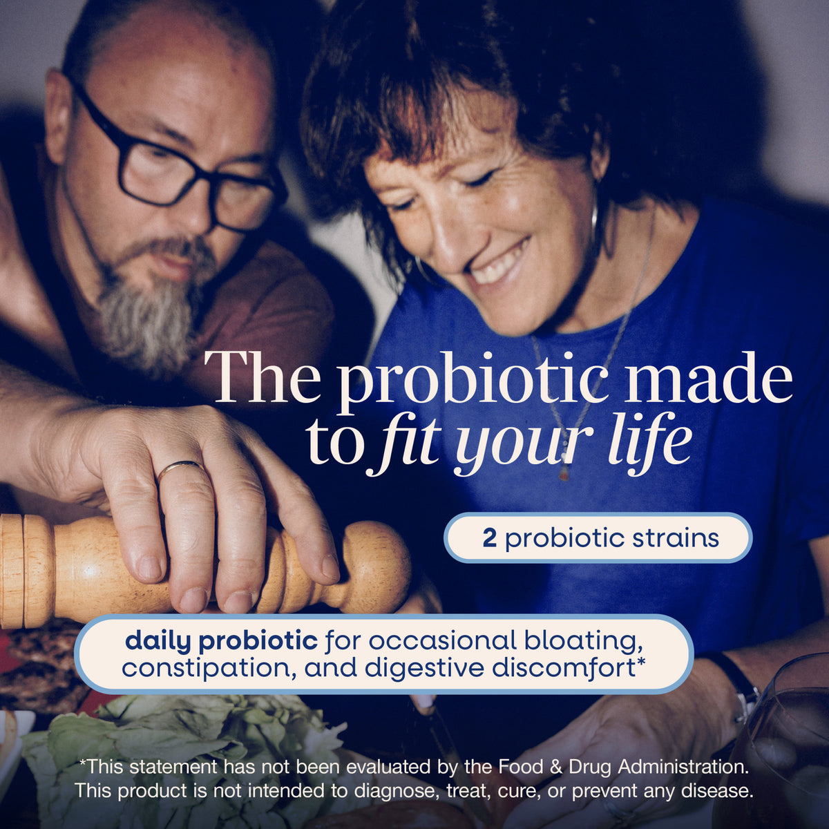 ET284 | Two people preparing food with text about a probiotic made to fit your life