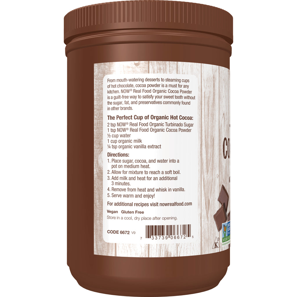NWF389 | back label of organic cocoa powder jar showing directions, ingredients and barcode - Thumbnail