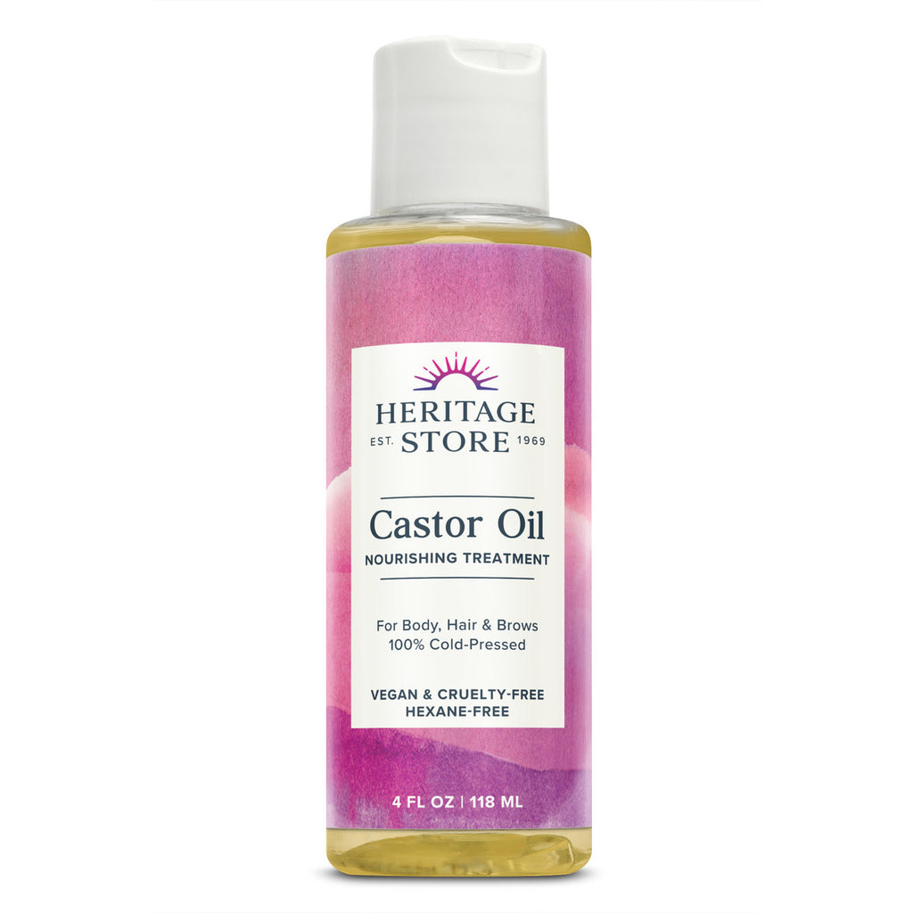 HTG023 | Heritage Store Castor Oil nourishing treatment bottle, 4 fl oz, pink label reading Castor Oil and vegan & cruelty-free - Thumbnail