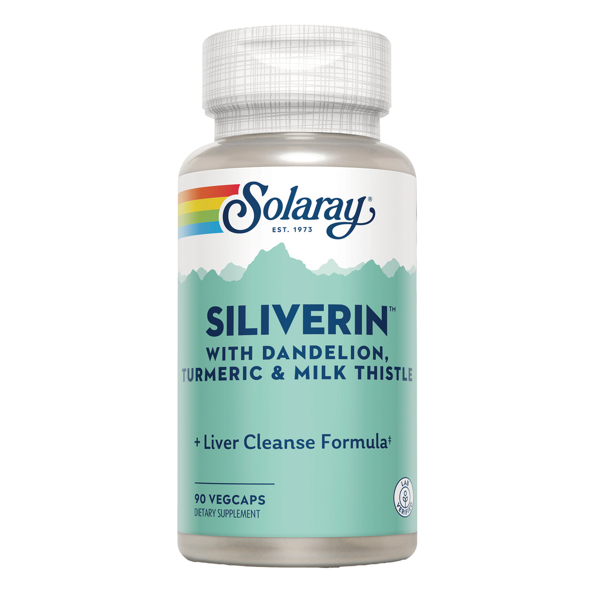 SLR519 | Solaray Siliverin supplement bottle, liver cleanse formula with dandelion, turmeric and milk thistle, 90 vegcaps