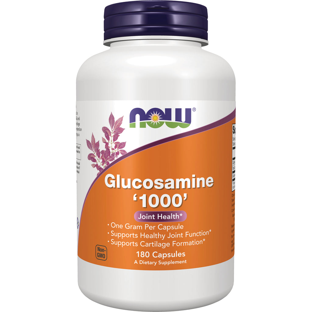 NWF678 | NOW Glucosamine 1000 white bottle with orange label and purple cap, 180 capsules, Joint Health - Thumbnail