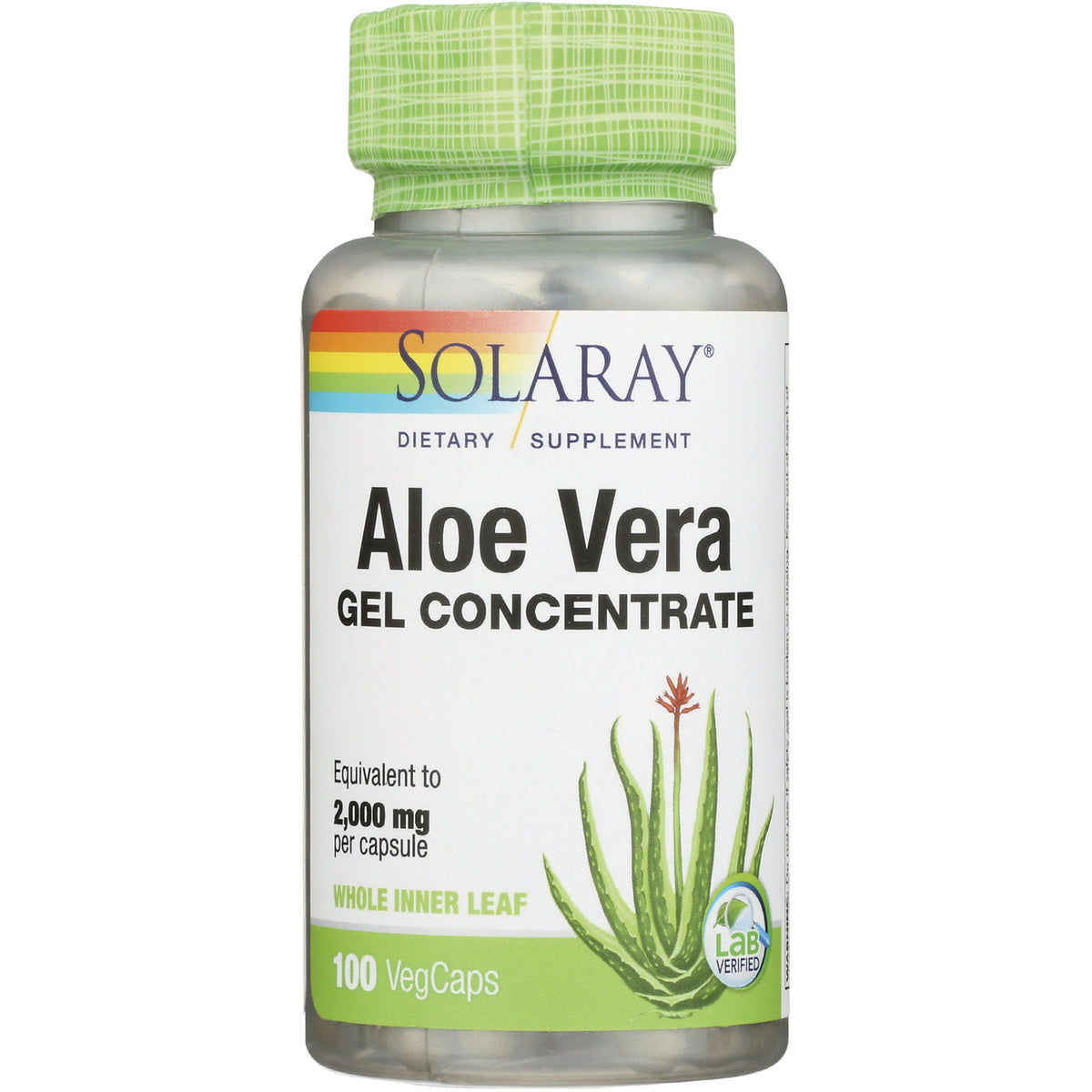 SLR253 | Solaray Aloe Vera Gel Concentrate, 100 VegCaps, equivalent to 2,000 mg per capsule
