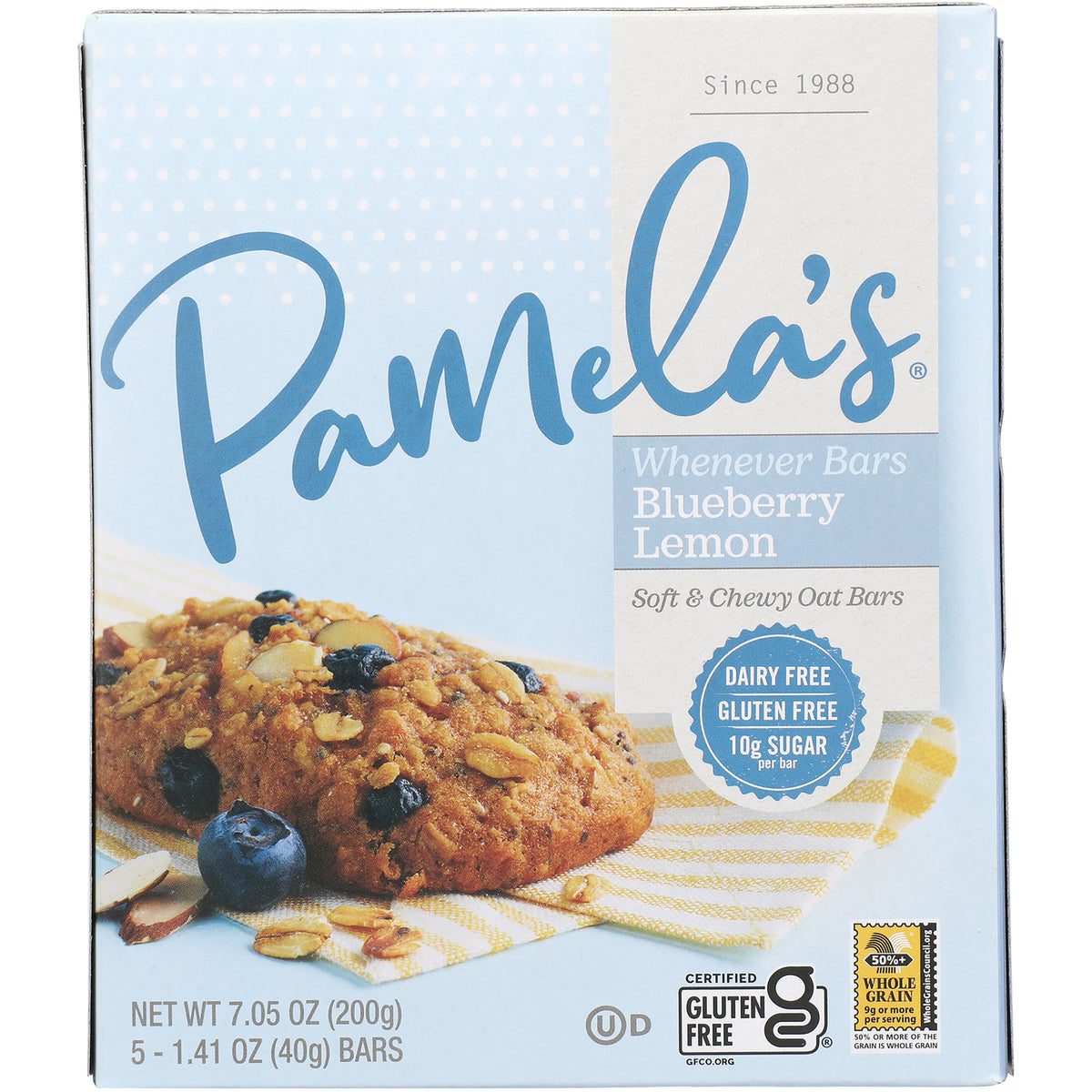 PAM014 | Pamela's Whenever Bars Blueberry Lemon soft and chewy oat bars box with blueberry oat bar photo