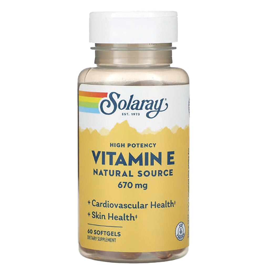 SLR424 | Solaray Vitamin E natural source 670 mg bottle front label, 60 softgels - Thumbnail