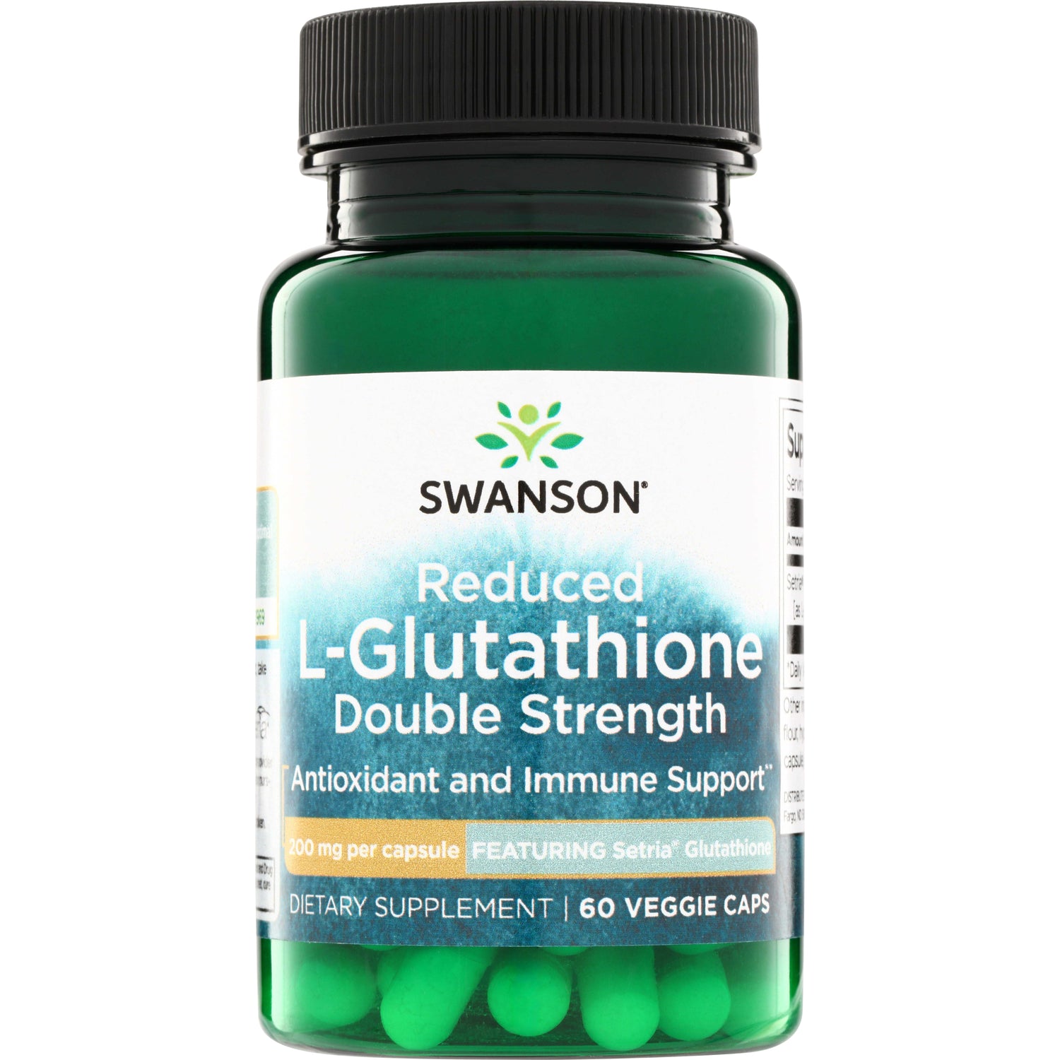 SWU704 | Swanson Reduced L-Glutathione Double Strength bottle, 200 mg per capsule, 60 veggie caps