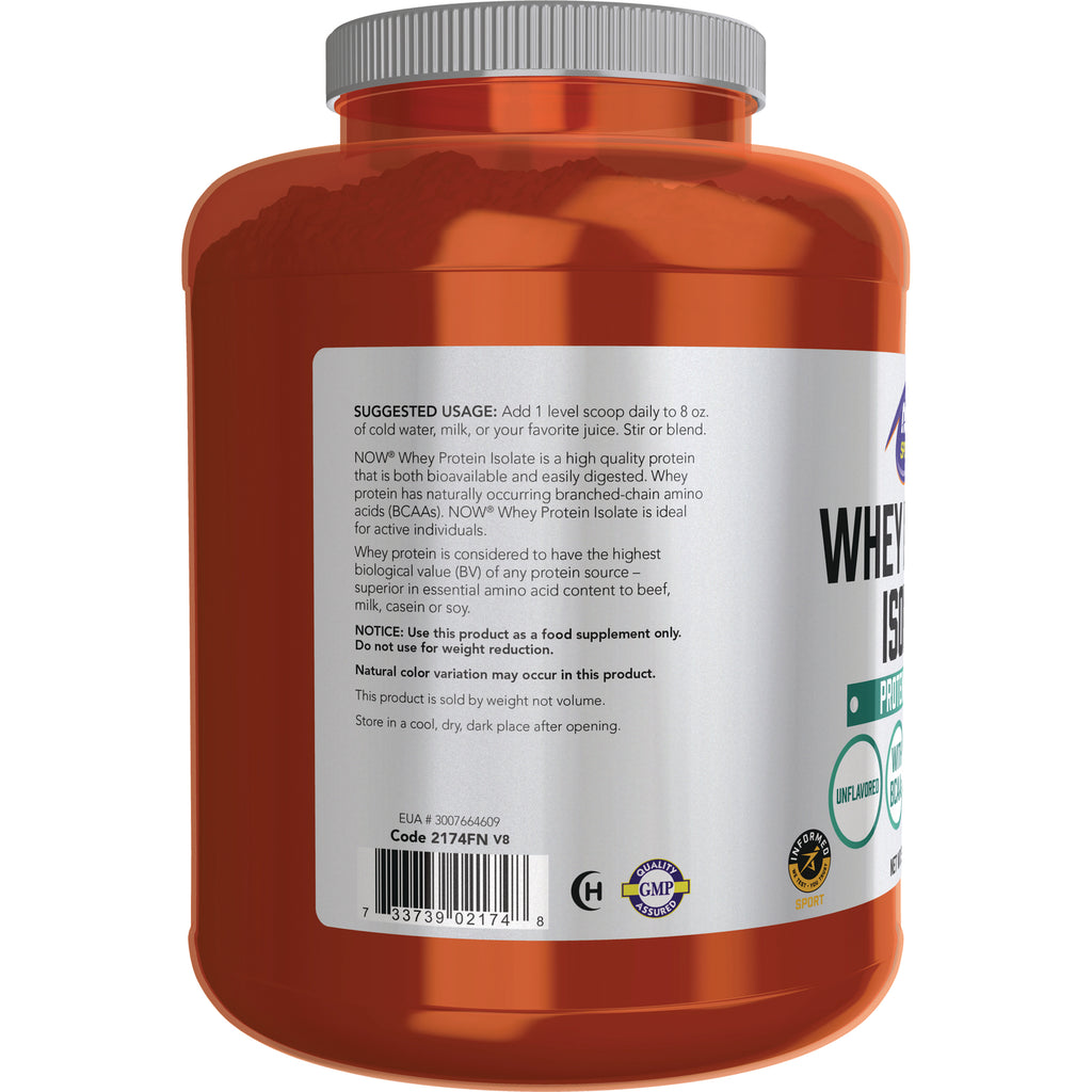 NWF277 | back label of orange protein powder jar showing suggested usage, barcode, and quality seals - Thumbnail