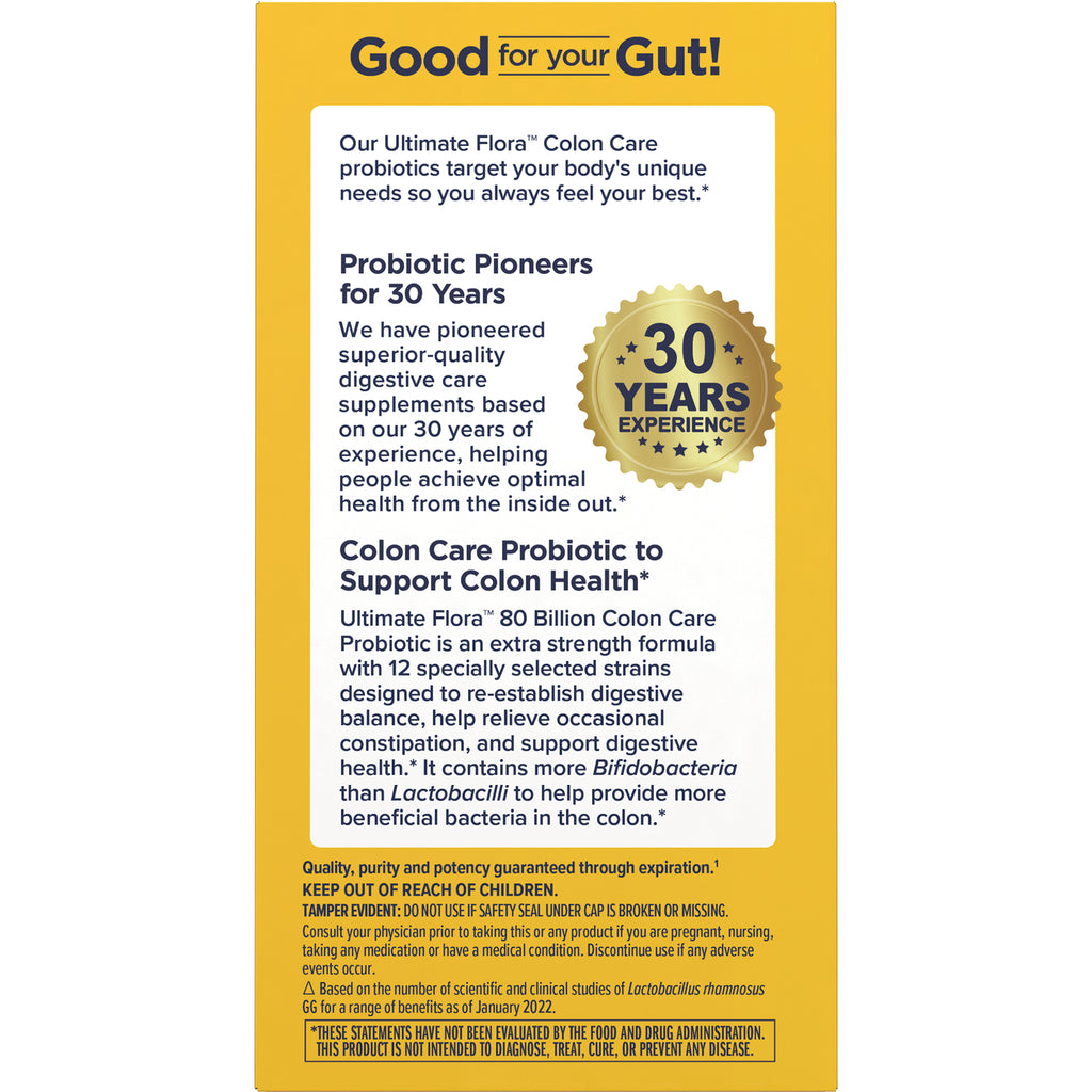 RNL252 | back panel showing 'Good for your Gut!' heading, probiotic description, 30 YEARS EXPERIENCE seal, and warnings - Thumbnail