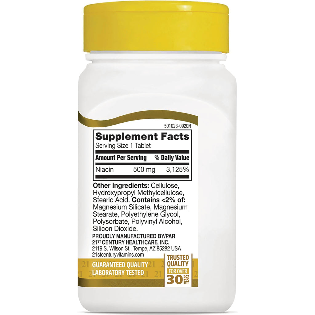 CNT272 | back label of white supplement bottle showing Supplement Facts panel with Niacin 500 mg and ingredient list - Thumbnail