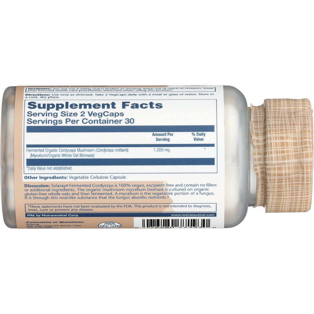 SLR460 | Back label with Supplement Facts, serving size 2 VegCaps, fermented organic cordyceps mushroom 1,000 mg - Thumbnail