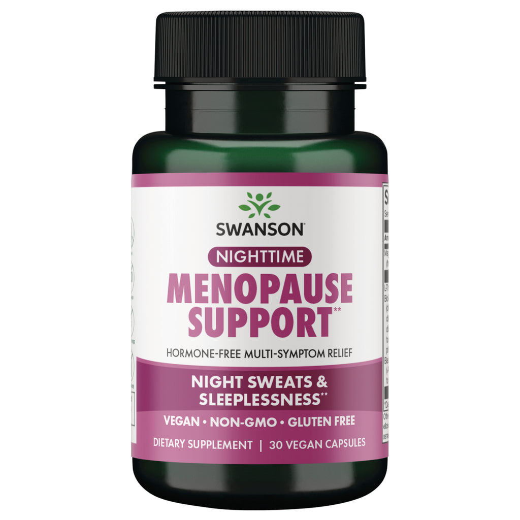 SW1982 | Swanson Nighttime Menopause Support label reading Night Sweats & Sleeplessness with Supplement Facts and barcode - Thumbnail