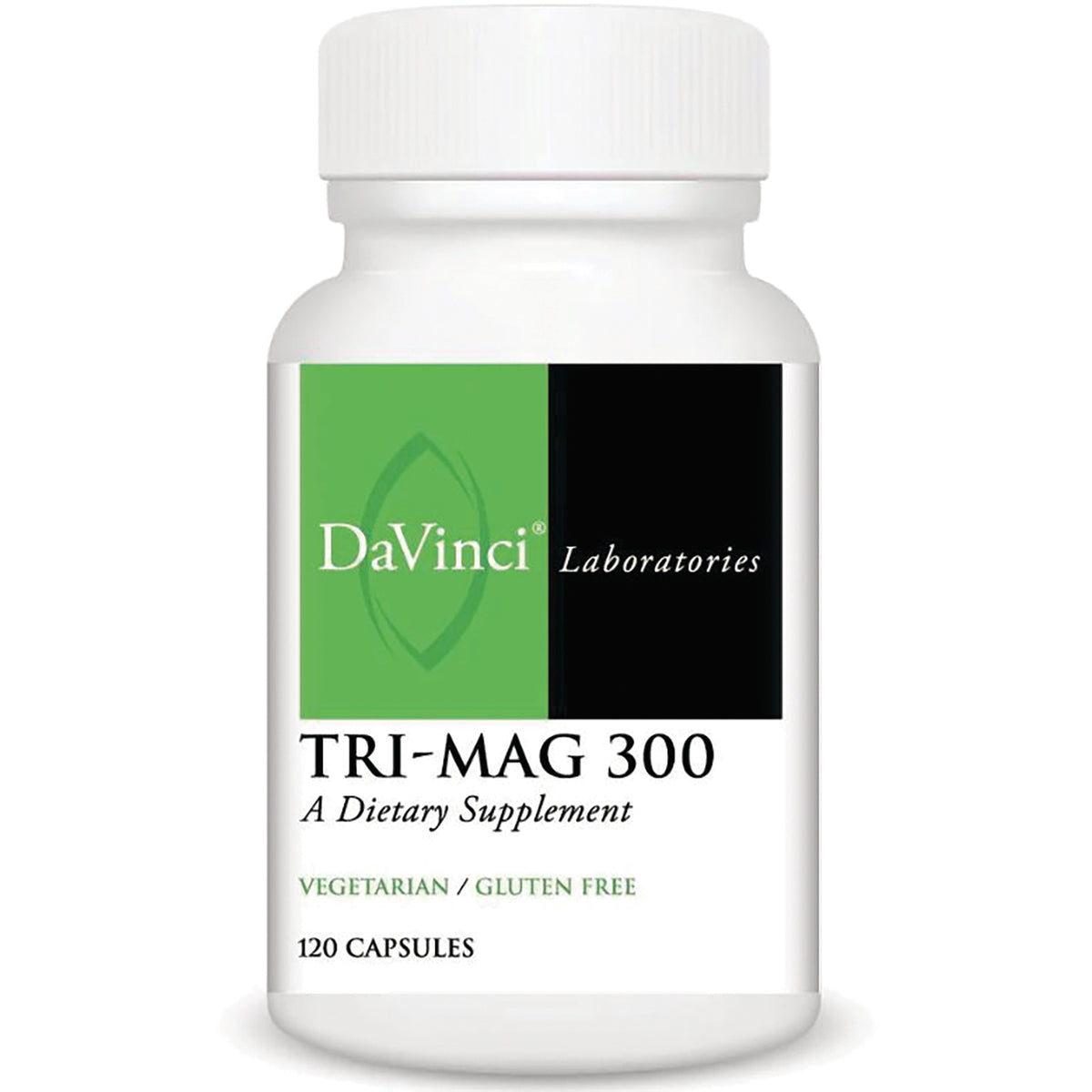 DVL026 | DaVinci Laboratories TRI-MAG 300 dietary supplement bottle, 120 vegetarian gluten free capsules