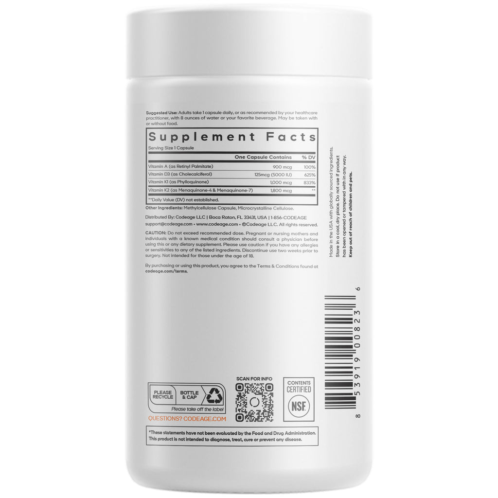 CDG035 | Back label showing Supplement Facts panel, ingredients, barcode and recycle icons on white supplement bottle - Thumbnail