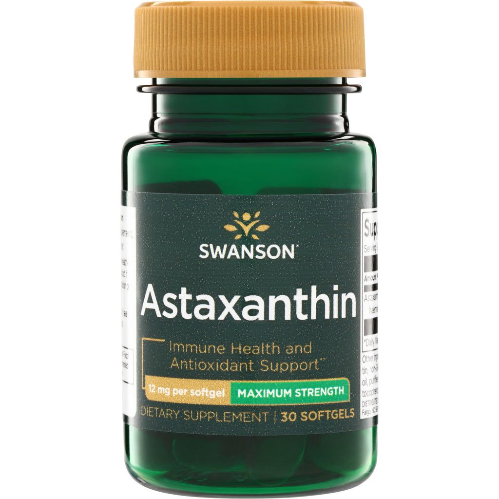 SWU845 | Swanson Astaxanthin supplement bottle, 12 mg per softgel, Maximum Strength, 30 softgels - Thumbnail