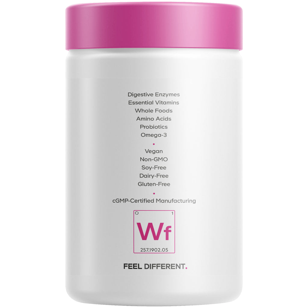 CDG016 | Back label of white supplement jar listing Digestive Enzymes, Essential Vitamins, Whole Foods, Vegan, Non-GMO, Gluten-Free, cGMP-Certified Manufacturing - Thumbnail