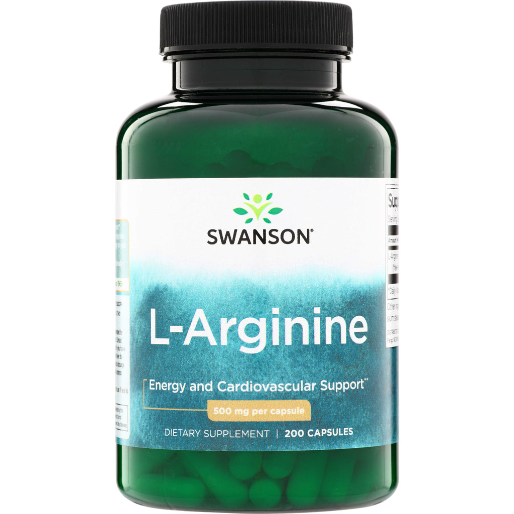 SW935 | Swanson L-Arginine 500 mg per capsule, 200-capsule bottle, Energy and Cardiovascular Support - Thumbnail