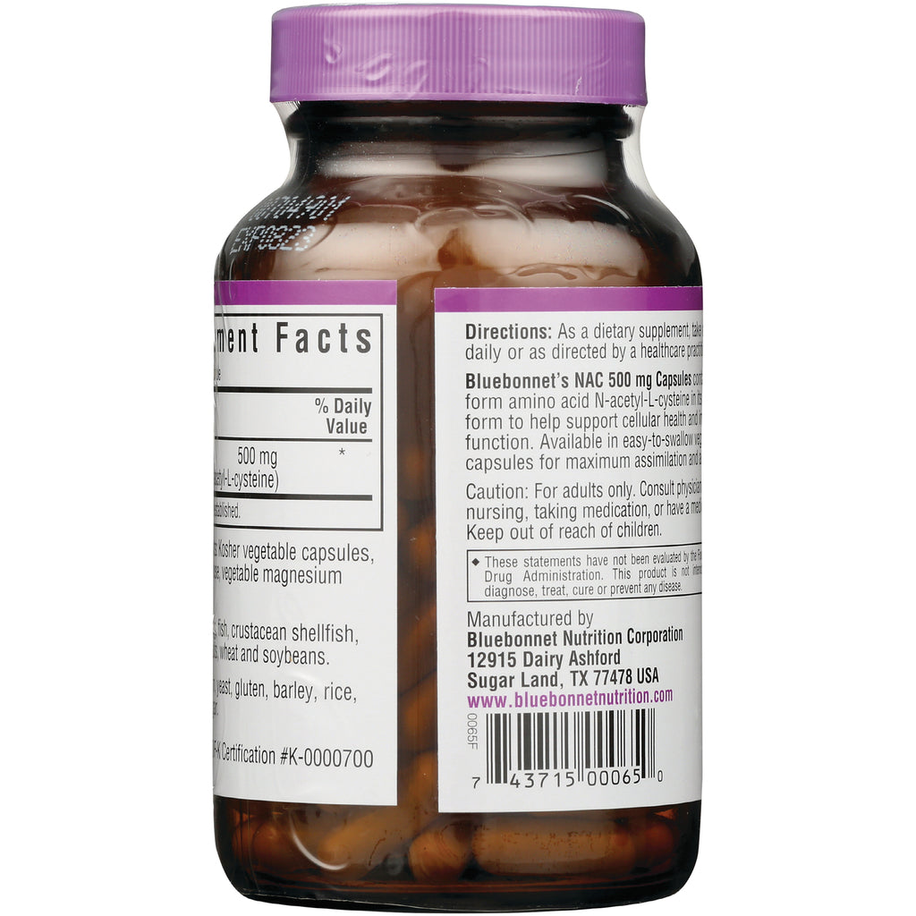 BLU103 | Back of brown supplement bottle showing directions, supplement facts panel and barcode - Thumbnail