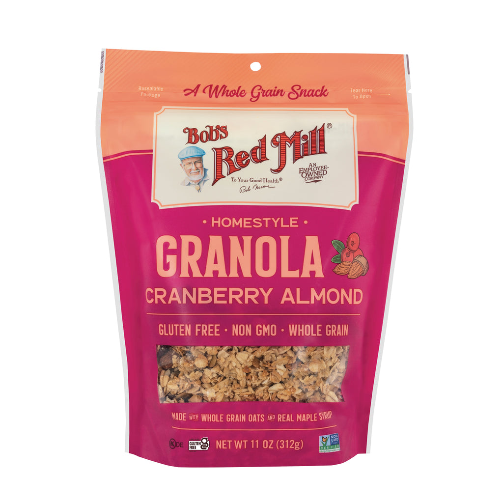 BOB476 | Bob's Red Mill Homestyle Granola Cranberry Almond resealable pouch with clear window showing granola - Thumbnail