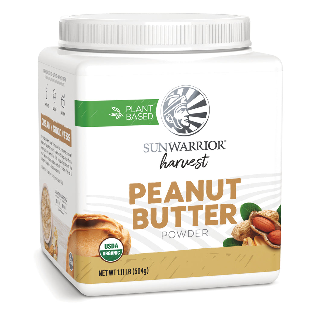 SNW067 | Sunwarrior Harvest Peanut Butter Powder, plant based, USDA Organic, 1.11 lb jar front - Thumbnail