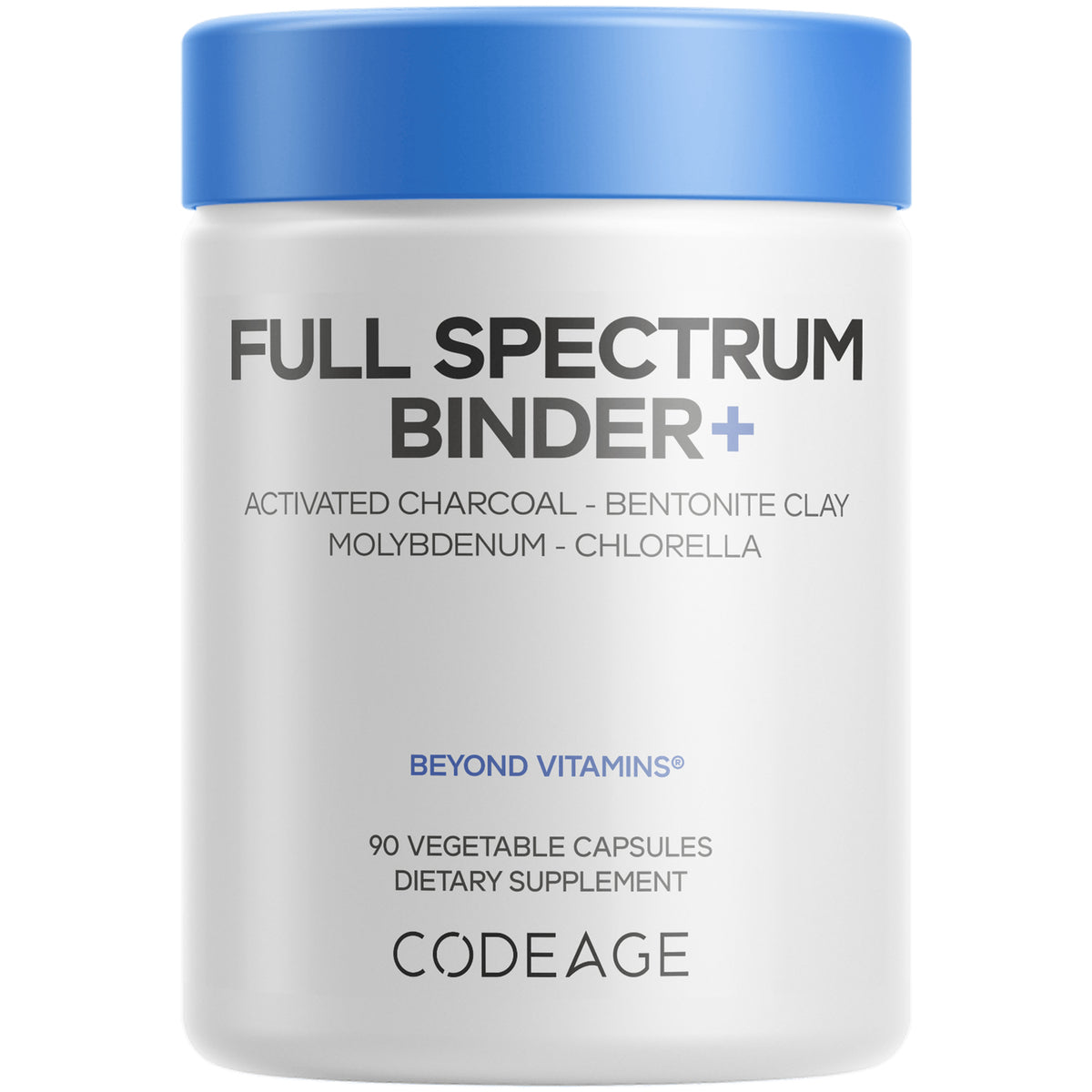 CDG049 | white supplement jar labeled FULL SPECTRUM BINDER+ with 90 vegetable capsules Codeage branding