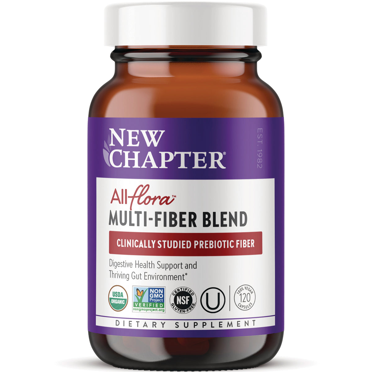 NWC399 | New Chapter Allflora Multi-Fiber Blend dietary supplement bottle with 120 capsules