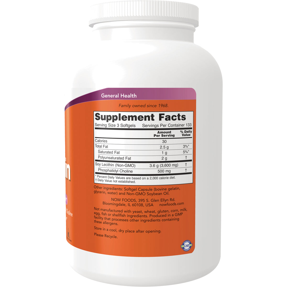 NWF892 | Back of white supplement bottle showing Supplement Facts panel and ingredient text on orange label