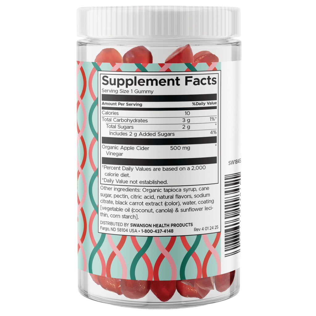 SW1845 | Back label with Supplement Facts for organic apple cider vinegar gummies, 500 mg per serving - Thumbnail