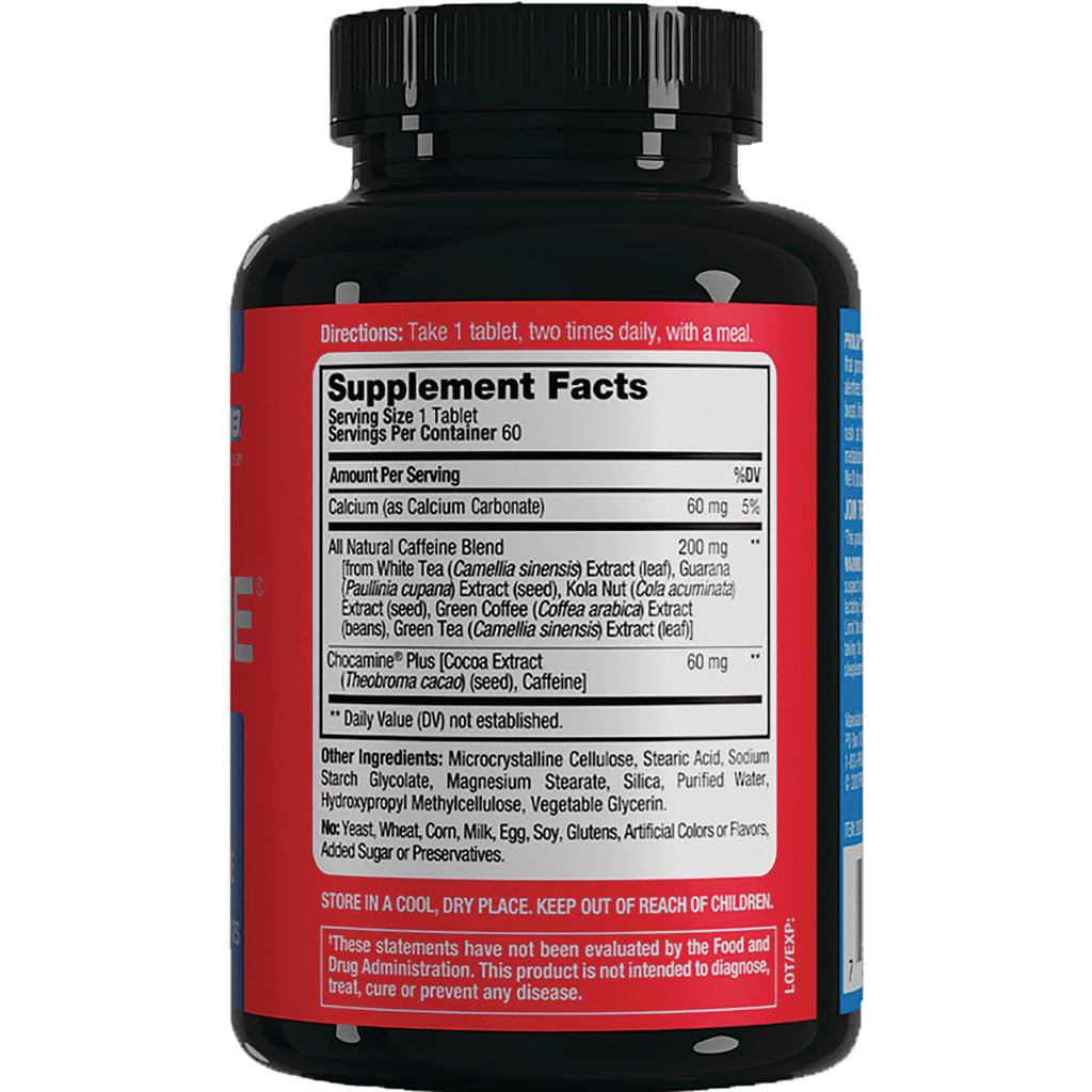 Supplement Facts panel on red supplement bottle back showing serving size, ingredients and directions - Thumbnail
