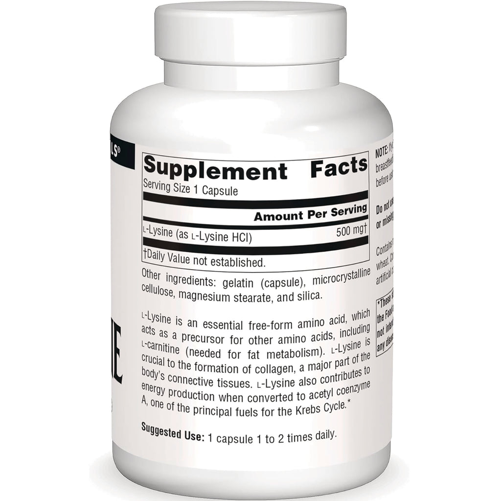 SN533 | Back label with Supplement Facts: Serving Size 1 Capsule, L-Lysine (as L-Lysine HCl) 500 mg - Thumbnail