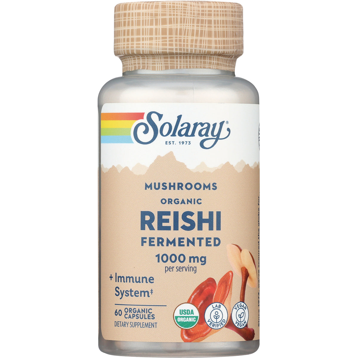 SLR464 | Solaray Organic Reishi Fermented 1000 mg per serving, 60 organic capsules
